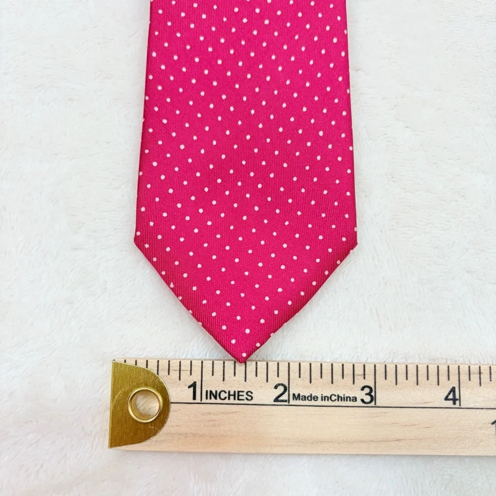 Dunhung Men's Pink White Polka Dot Silk Tie Woven Classic Size‎